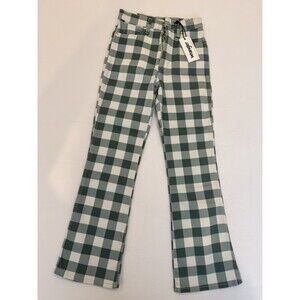 NWTS Wrangler WROCK 672 Green White Gingham Plaid Flare Jeans Size 24 VTG look